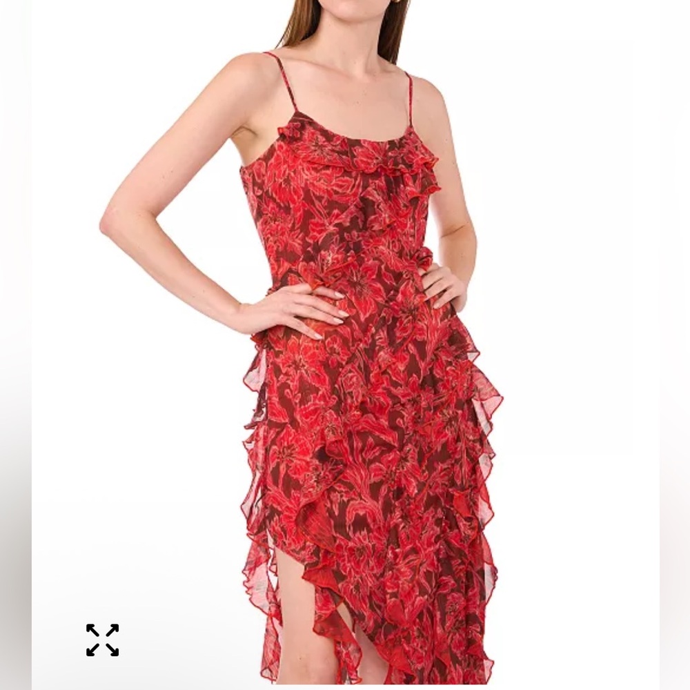 PARKER The Ida Ruffle Asymmetrical Dress Red Metallic Size 2